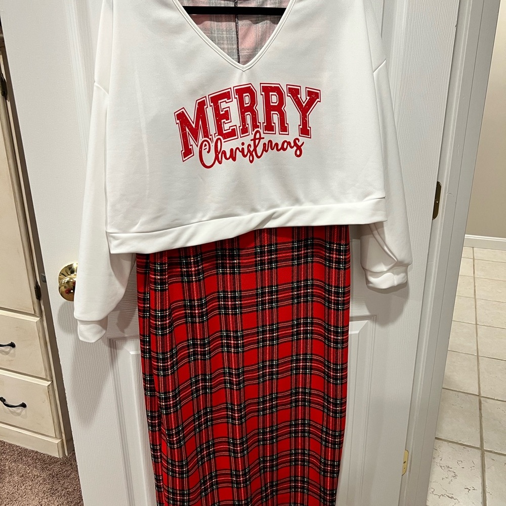 SHEIN White and Red Christmas Maxi Dress